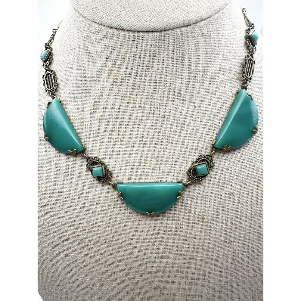 Vintage Art Deco Czech Glass Necklace 16”